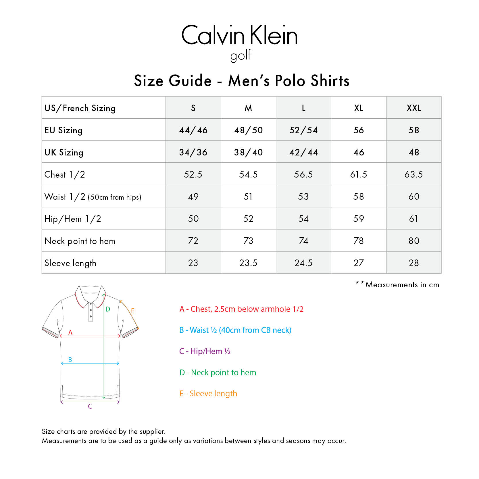 calvin klein-shirts-mens size chart